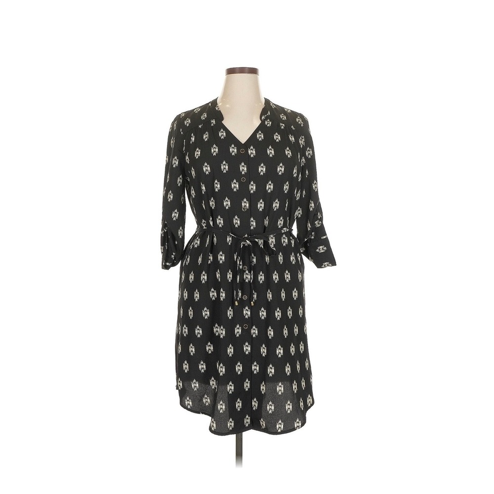 41‎ Hawthorn Shirt Dress Womens Large Black Excellent Ikat Print Tie Waist